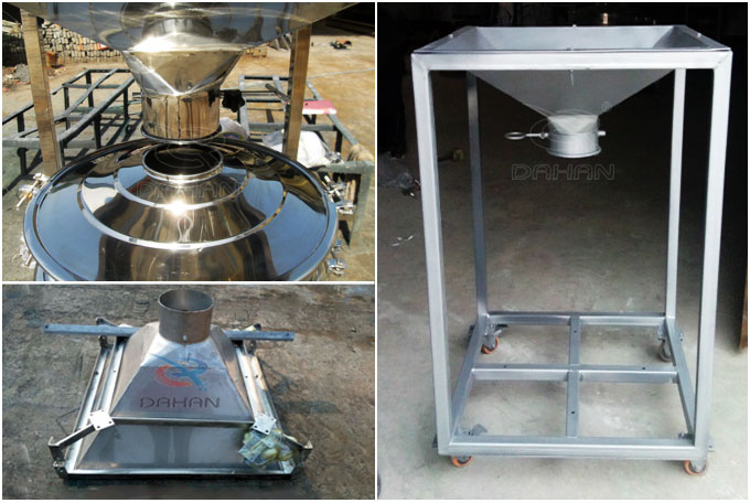 圓形振動(dòng)篩料倉(cāng)與進(jìn)料口連接處，料倉(cāng)展示結(jié)構(gòu)圖